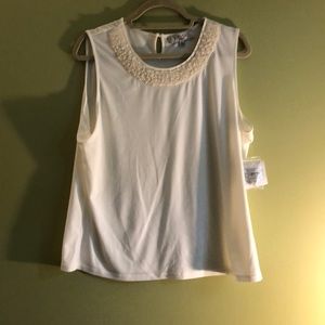NWT Kasper Pearl Collared Shell Tank Top